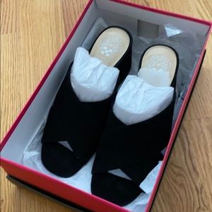 Vince Camuto Sessa Suede Black Open Toe Heel Slip